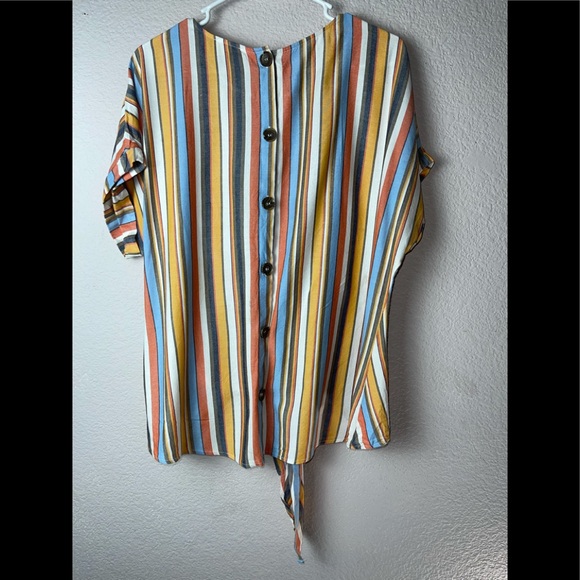 Rainbow Roll Sleeve Tie Front Blouse - Picture 2 of 9